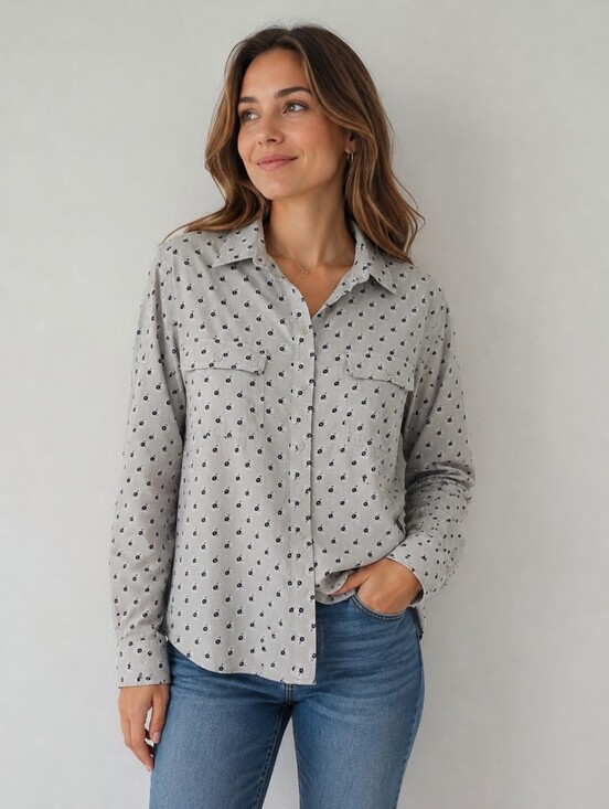 LOFT Tops - Loft Light Gray Printed Button-Down Shirt - Women